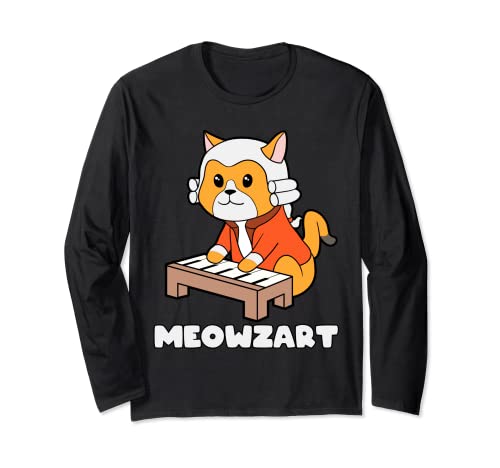 Meowzart Kitty Piano divertido gato juego de música clásica Manga Larga Cover