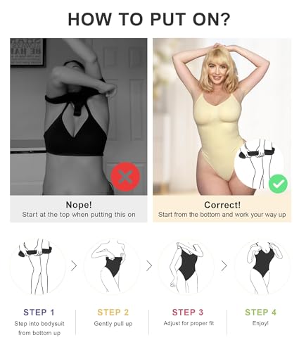 Image of SHAPERX Women's Tummy Control Shapewear Thong Bodysuit Seamless Waist Snatching Body Shaper