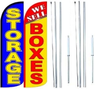 OnPoint Wares Storage We Sell Boxes King Flag Sign Kit – Business Advertising Banner, Outdoor Weatherproof Polyester Marketing Feather Flag with Sewn Sleeve & Complete Hybrid Pole Set – Pack of 2