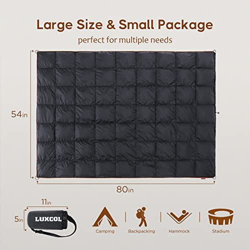 Luxcol Down Camping Blanket- 700+ Fill Power, Warm, Lightweight, And Portable Backpacking Blanket For Outdoors, Travel, Stadium, Hammock, Car- Ripstop Nylon And Water-Resistant #TOP4