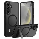Tawarror Custodia Magnetica per Samsung Galaxy S24 5G, Compatible con MagSafe, Traslucido Opaco con Supporto, PC Rigido + TPU Anti Graffio Anti Caduta, Nero