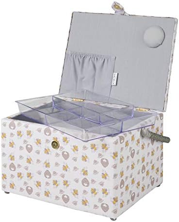 Sewing Online Large Sewing Box,Honey Bee Fabric | 31 x 23 x 20cm | Storage and Organiser Basket with Compartments for Sewing Supplies,Accessories,Thread,Needles,and Scissors - GA1127L