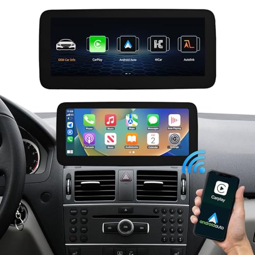 Road Top Autoradio 12,3 Pouces Ultra-Fin CarPlay Écran Tactile pour Mercedes Benz Classe C W204 2008-2010 avec NTG4.0 système, Car Radio multimédia stéréo...