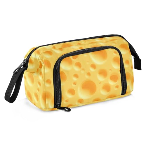 Image of Yellow Cheese Pencil Case Large Capacity Pencil Pouch, Handheld Pen Bag Cosmetic Portable Gift for Office School Teen Girl Boy Men Women Adult Pencil Storage Organizer