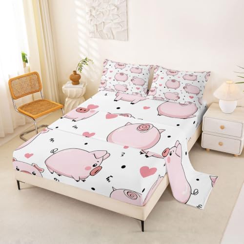 Feelyou Kids Pig Sheet Set Full Size 4Pcs for Girls Teens