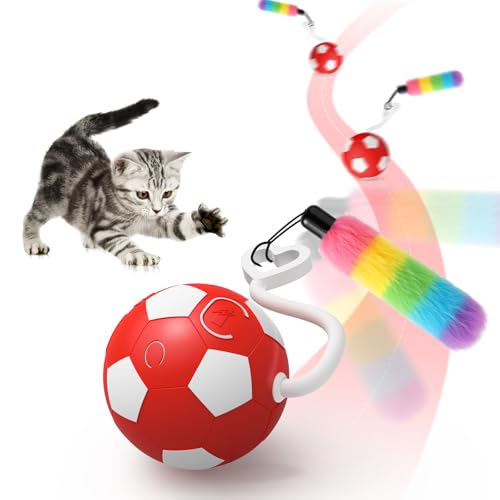 VIWIK Interactive Cat Toys for Indoor Cats, Automatic Motion Activated Kitten Ball Toy, Moving Stimulation Cat Toys for Bored Indoor Adult Cats, Low Noise Fast Rolling Moving Ball Red