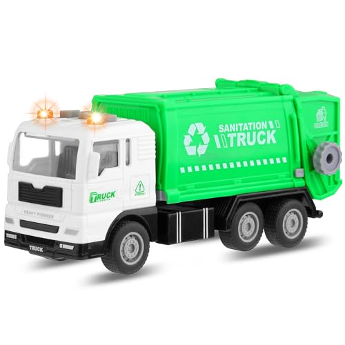 LITTLECUCU Garbage Truck Toy for Boys Kids Truck with Lights & Sounds Realistic Design Friction-Powered for 3 4 5 Year Old Boys