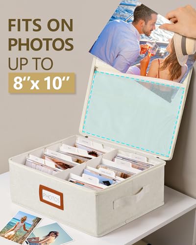 HULISEN Photo Storage Box with Lid & Dividers, Linen Photo Organizer for up to 2000 4x6 Pictures, Keepsake Memory Box with Side Handle for Family, Wedding & Baby Photos, Cards, Scrapbook - Thumbnail 6
