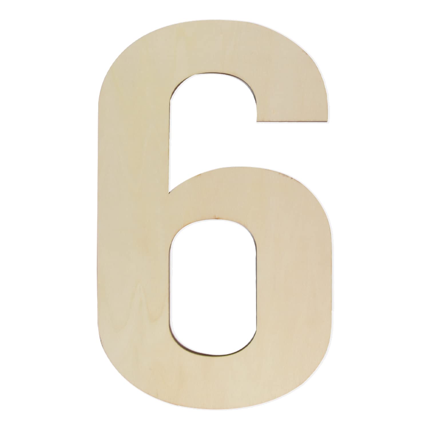 Unfinished Wooden Numbers 6, 12 Inch Wood Numbers Cutout for Wall Decor