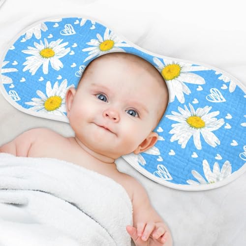 J JOYSAY Heart Daisy Blue Baby Burp Cloths for Boys Girls Large 22''x11'' Cotton 4 Layer Baby Essentials for Newborn one sizex24