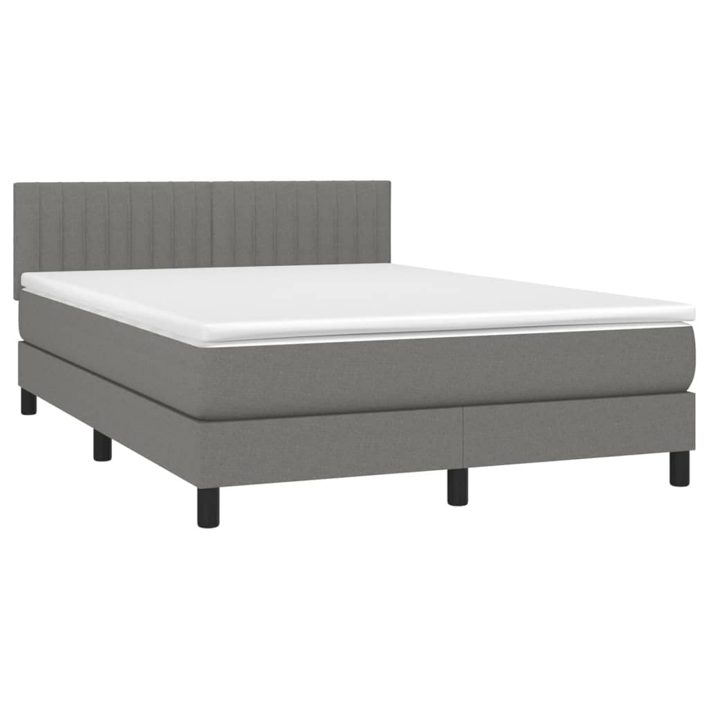 Tkanina z regulowanym zagłówkiem LED 140x190 cm Szary | Łóżko kontynentalne z materacem sprężynowym LED ciemnoszara tkanina 140x190cm z regulowanym zagłówkiem