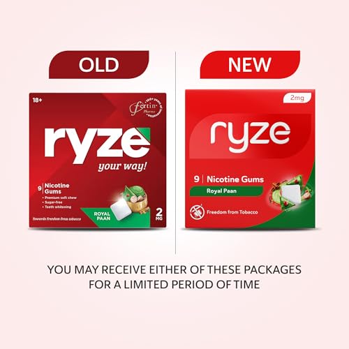 Image of RYZE Nicotine Gum 2mg | Royal Paan | Freedom from Smoking & Tobacco | Easy on Throat | FDA Approved | Sugar Free | Teeth Whitening | 9 Gums