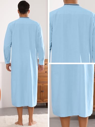Lars Amadeus Nightgown for Men's Contrast Color Stand Collar Long Sleeves Button Closure Nightshirts4
