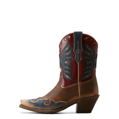 Ariat Womens Bravery Embroidered Snip Toe Casual Boots Mid Calf Mid Heel 2-3" - Brown, Red2