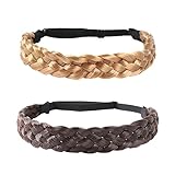 REQAG 2 Stück Damen Haarband 5 Stränge Kunsthaar geflochtenes Stirnband elastisches Haarband für Damen und Mädchen Hochzeit Vintage, mit Haargummi Haarteil Braids Extensions 2.5cm breit
