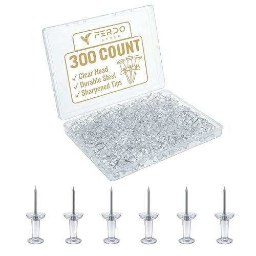 Ferdo Stylo Clear Push Pins, 300 Pack, Plastic Head, Steel Point, Map Tacks, Standard Clear Thumb Tacks for Wall Hangings, Bulletin Board, Standard Size Push Pin Tacks image 7