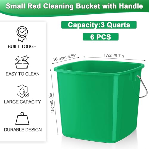Image of Zhehao 6 Pcs 3 Quart Bucket for Cleaning Small Sanitizer Bucket for Restaurant Square Plastic Pail with Handles for Home, Offices, Commercial Use, Food Service(Dark Green)