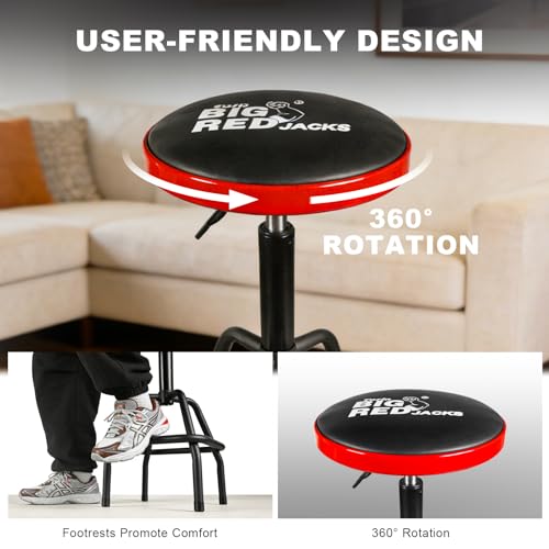 Image of Big RED Pneumatic Shop Stool, Adjustable Height Garage Bar Stool, 300-Pound Capacity Heavy Duty Steel Frame, Perfect for Home, Bar, Garage and Shop, Black&Red