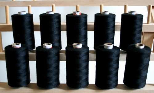 Hilos de coser y acolchar poliéster 3 capas negros, 10 bobinas grandes miniatura 1
