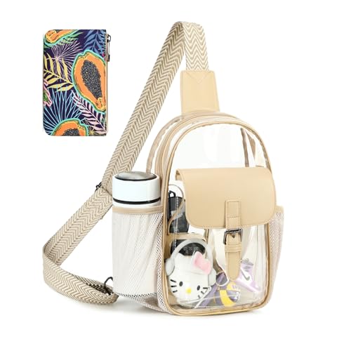 Image of Clear Bag for Stadium Events, Clear Crossbody Bag Purses for Women Crossbody Concert Sports with Side Mesh Pocket