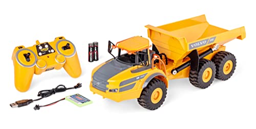 Carson 500907669 1:20 Camión volquete Volvo A40G 100% RTR - Vehículo de construcción teledirigido para niños a Partir de 8 años, Excavadora RC con Funciones, Incl. Pilas y Mando a Distancia