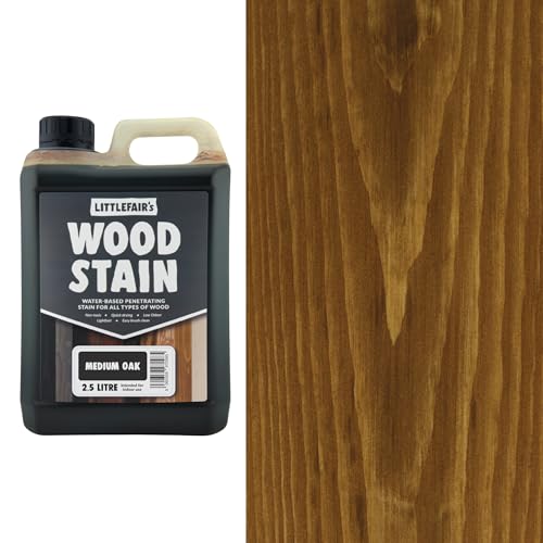 Littlefair's Wood Stain Water Based - 2.5 LTR - Indoor Furniture Stain Light & Dark Finishes - Special Non Toxic & Eco Friendly Formula - Wood Stain for Crafts - Colour: Medium Oak