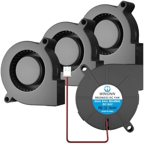 WINSINN 50mm 5015 Blower Fan 12V, 3D Printer 24 Volt Fans Blower Turbine Turbo Dual Ball Bearing, Brushless Cooling 50mmx15mm 2PIN (Pack of 4Pcs)