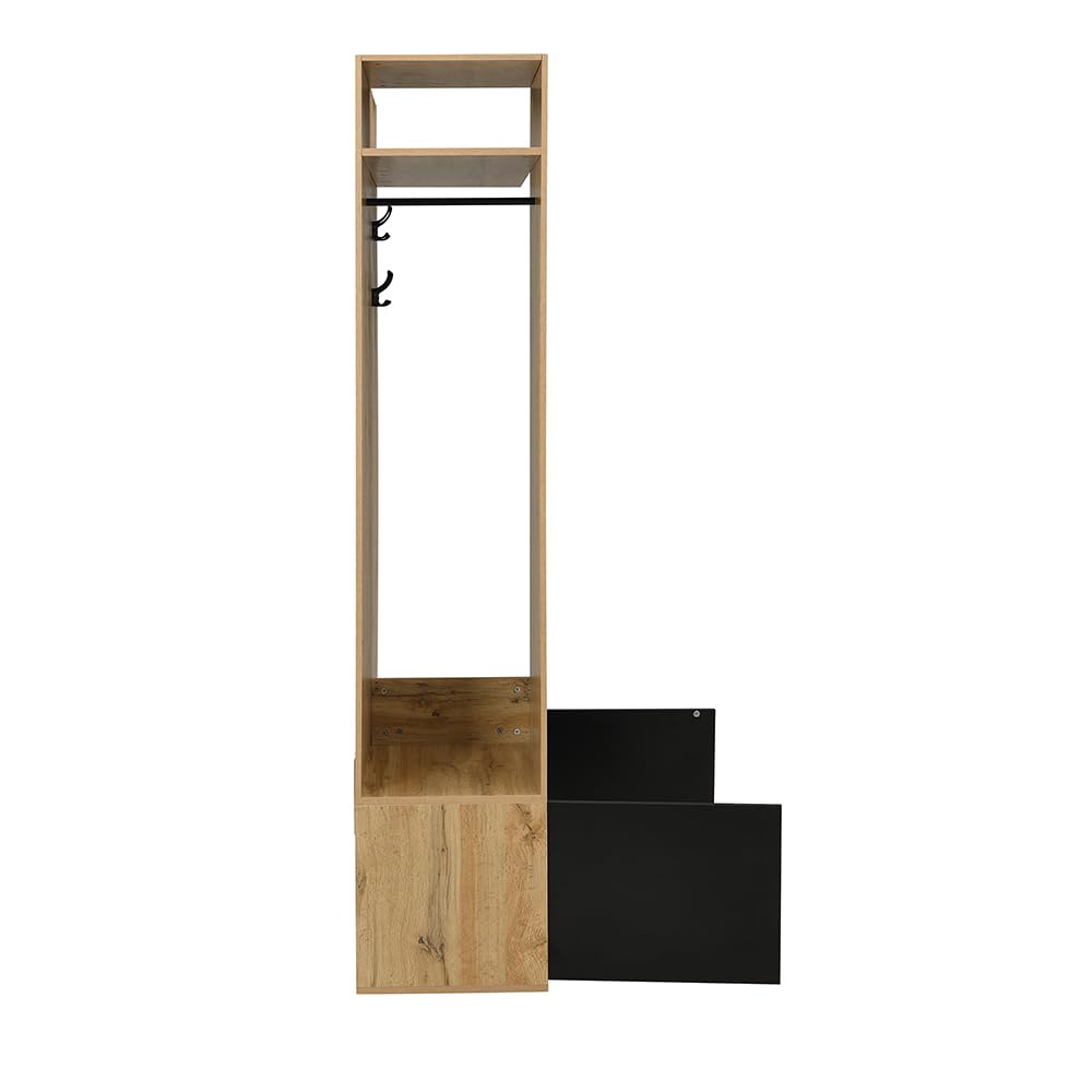 PUGSDRLY Ensemble de vestiaire Comprenant 5 patères 100L x 38 B x191 H, Un Miroir, Armoire à Chaussures, Armoire encastrée avec étagère supérieure, des tiroirs