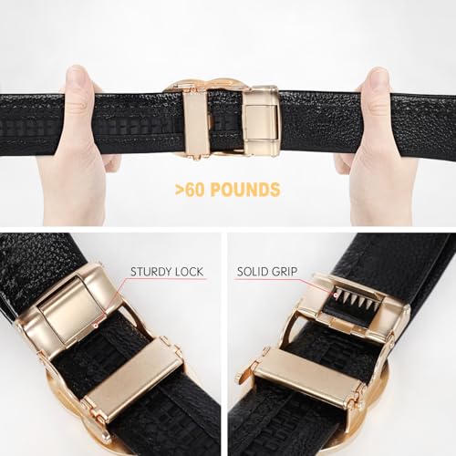 Image of Aurolran Men&Womens Leather Dress Belt Business Automatic Buckle Belt Color-Black Silver Gold