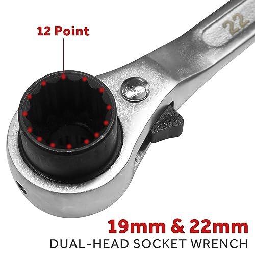 19mm×22mm (or 3/4" x 7/8") Professional Grade 12 Point Double Ended Socket Ratcheting Podger Scaffold Spud Wrench,Silver