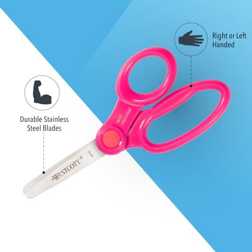Image of Westcott Right- and Left-Handed Scissors For Kids Ages 4-8 - Back to School Essentials, Classroom Must Haves, Art Supplies - 5-Inch Blunt Safety Scissors - Assorted Colors - 12 Pack