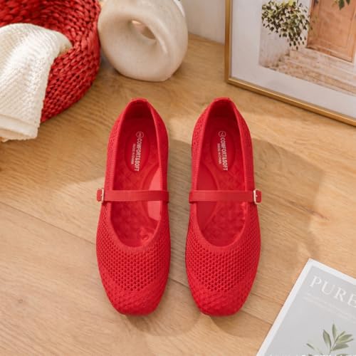 Image of Frank Mully Womens Casual Flat Shoes Square Toe Shoes Knitted Mesh Flat Comfort Work Flat Shoes for Daily Washable