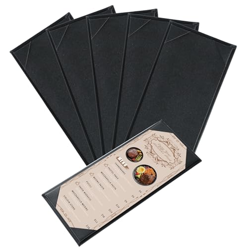 5Pcs 1 Page Leather Restaurant Menu Covers Holders 4.25" X 11"
