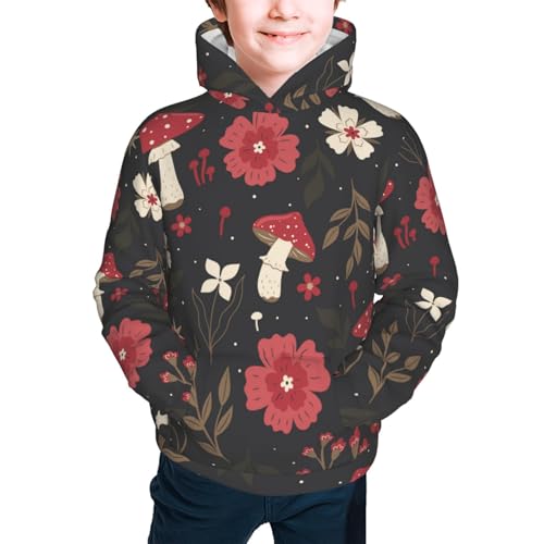 Fly Agaric and Flowers Kid Hoodies Boys Sweatshirts Girls Pullover with Pocket3