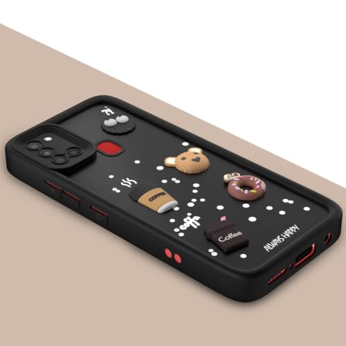 Image of Bintage Back Cover Compatible for Samsung Galaxy A21s 4G | Cute 3D Taddy Ball Bear Milk Cake Coffee Silicon Case Full Body & Camera Protection - Black