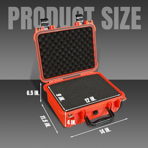 Image of Jack Boss 14x 11.5x 6.5 Inch Hard Case, Portable Weather Waterproof Protective Camera Case with Customizable Foam, Fit Use of Drones, Camera, Equipments, Orange