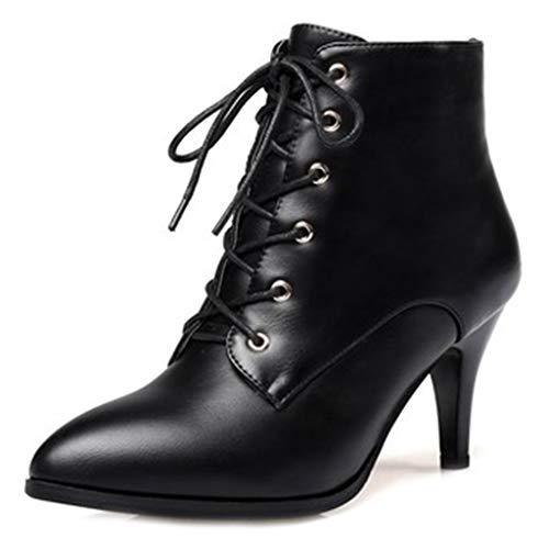 Women's Fashion Stiletto Kitten Heel Ankle Boots Pointy Toe Lace Up Zipper Booties Dress Short Boot