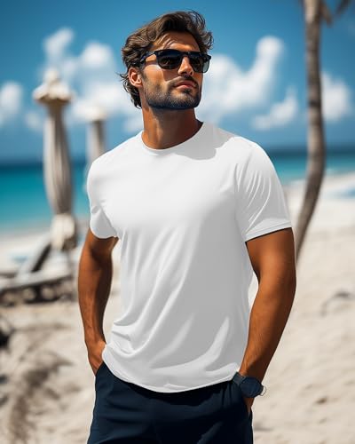 Ficerd 3 Pack Men's Big and Tall Rash Guard Shirts UPF 50+ Short Sleeve Sun Protection Quick Dry Swim T Shirts4