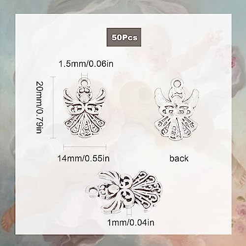 SUNNYCLUE 1 Box 50Pcs Guardian Angel Charms Tibetan Style Antique Silver Angel Wing Charm Party Favor Angels Alloy Fairy Charms for jewellery Making Charm DIY Necklace Bracelets Earrings Supplies - Image 2