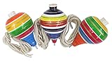 3 Pack Mexican Trompo Spinning Top Traditional Wooden Trompos with Cord and Metal Tips Trompos Grande de Madera Jugetes Mexicanos