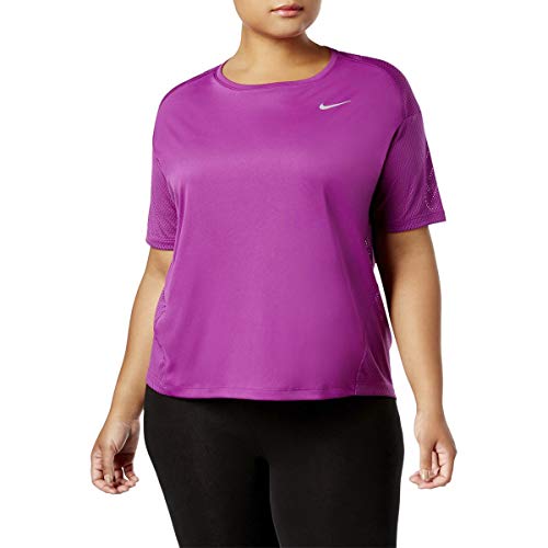 NIKE Womens Plus Dri-Fit Sheer Fitness Pullover Top Purple 2X