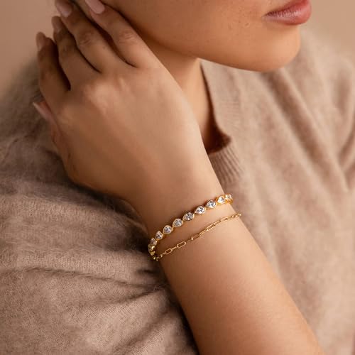 Caitlynminimalist Bold Cz Diamond Gold Sterling Silver Classic Tennis Bracelet Stackable Gold Bracelet For Women thumb #1