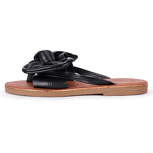 Image of FISACE Womens Bow Flat Sandals Flip Flops Slide Sandals Summer Beach Shoes