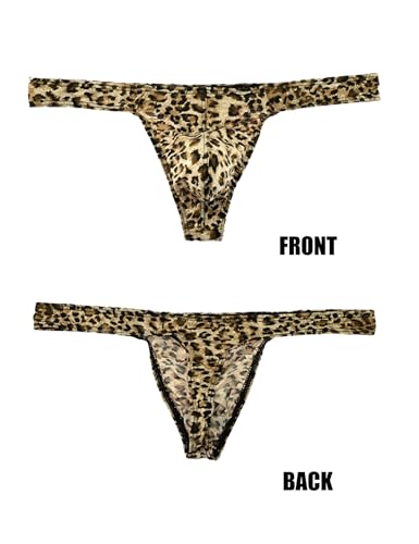 Men's Sexy Thong Underwear T Back Bikini Briefs Low Waist G String with Bulge Pouch Leopard Print Panties S-XL4