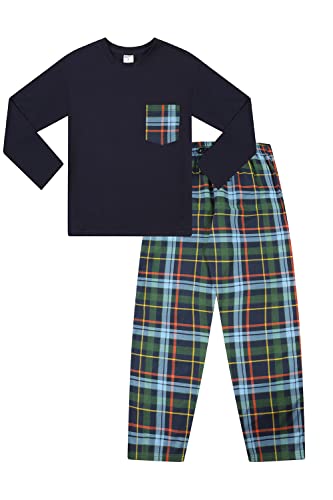 Ensemble de Pyjama Long Wincey Assorti en Coton brossé avec Haut et Bas à Carreaux Bleu uni, Bleu, 11-12 Ans Cover