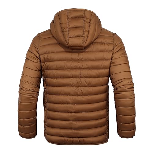 Image of Down Jacket Men Puffer Jacket Lightweight Down Jacket Full Zip Hoodie Winter Coat, Brown 2XL