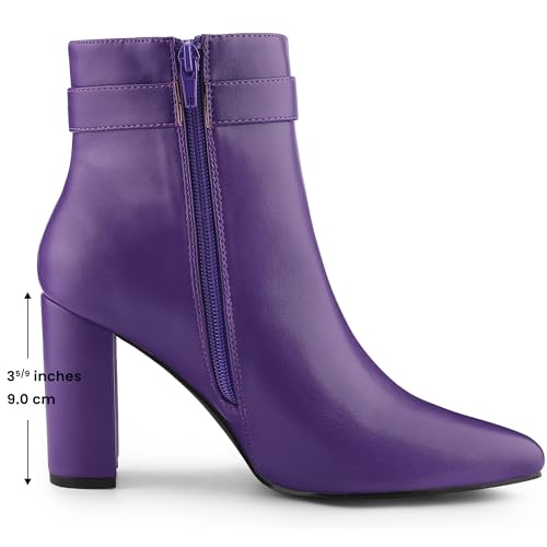 Allegra K Allegra K Women's Pointed Toe Buckle Decor Heel Purple Ankle Booties 8 M US