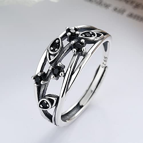 Bague réglable en argent 925 multirangs vintage à zircone noir - 2