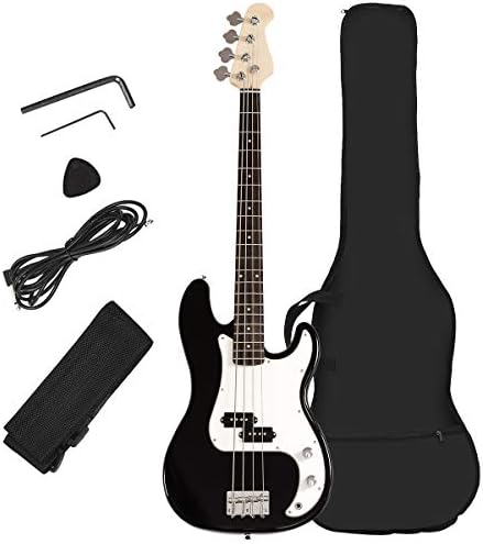 Costzon Full Size Electric 4 String Bass Guitar for Beginner Starter Complete Kit, Rose Fingerboard and Bridge, w/Two Pickups & Two Tone Control, Guitar Bag, Strap, Guitar Pick, Amp Cord (Black Bass)