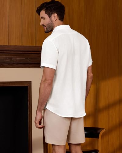 Kallspin Men's 100% Linen Button Down Shirts Casual Short Sleeve Tops Collared Summer Beach Shirts3